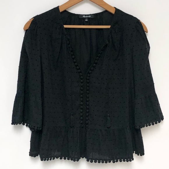 Madewell Black Peekaboo Pom Pom Blouse - Picture 6 of 13